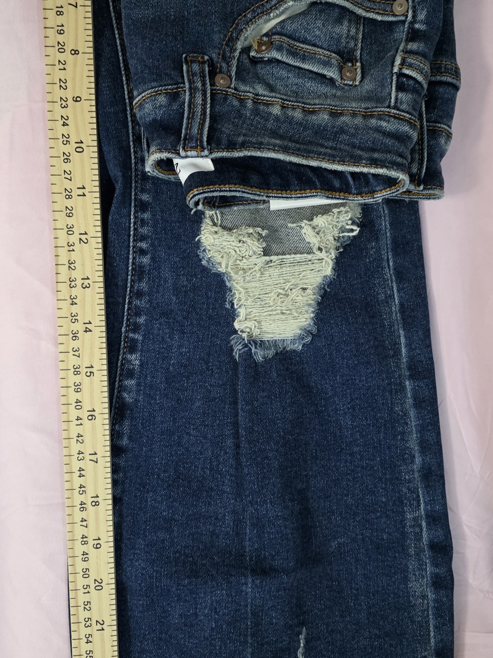 Zenana Outfitters Distressed Dark Blue Flare Crop Jeans - Picture 6 of 6